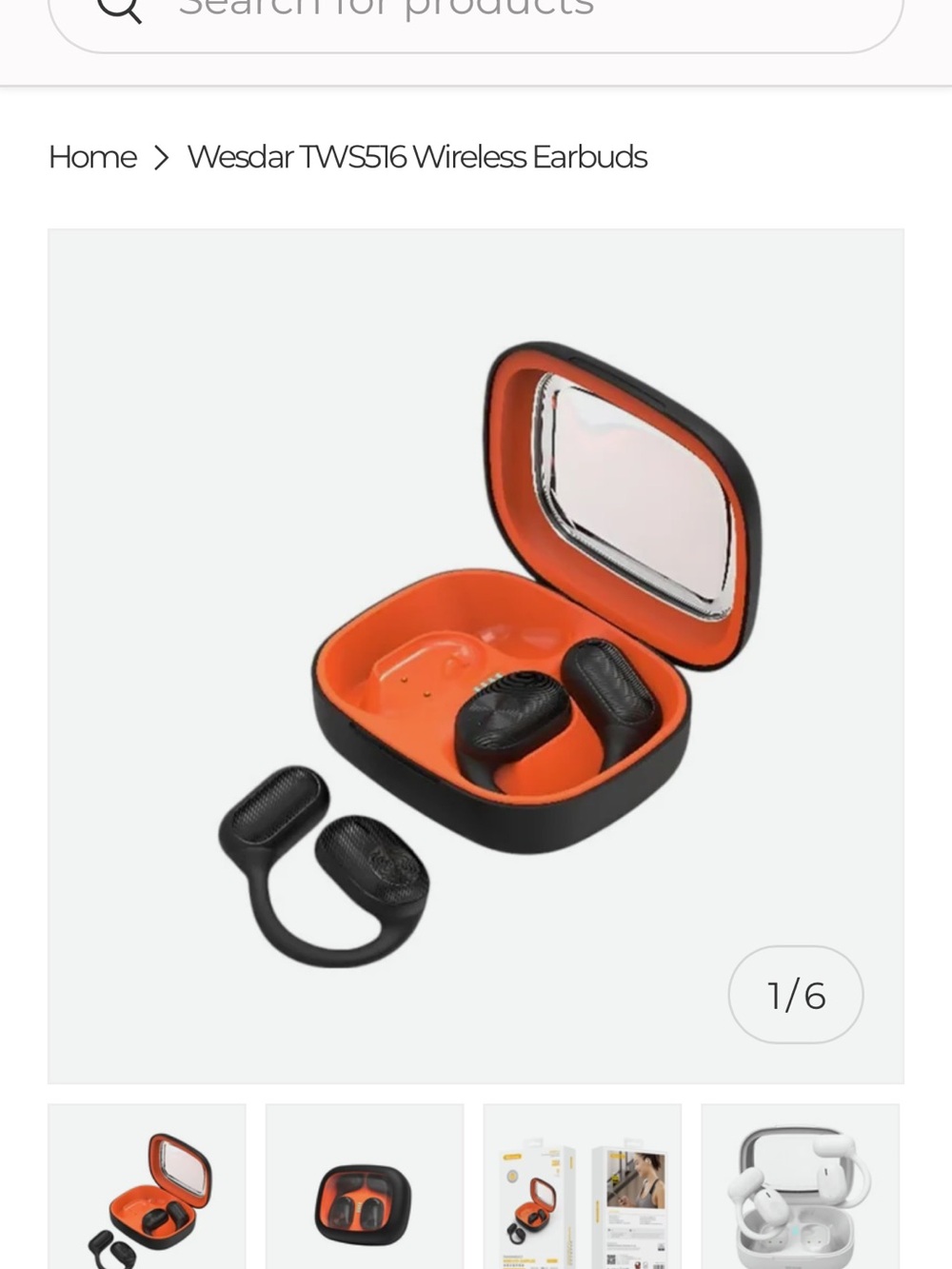 TWS516 Wireless Earbuds - Black with Orange Case